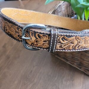 Brown Tooled Leather Women's Belt Name Printed (JANET) Medium Size (34")…